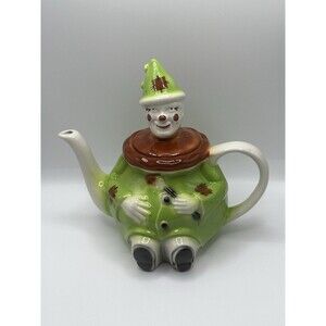 Tony Wood Studio Scarecrow Clown Teapot & Egg Cup Set England AS-IS Repair